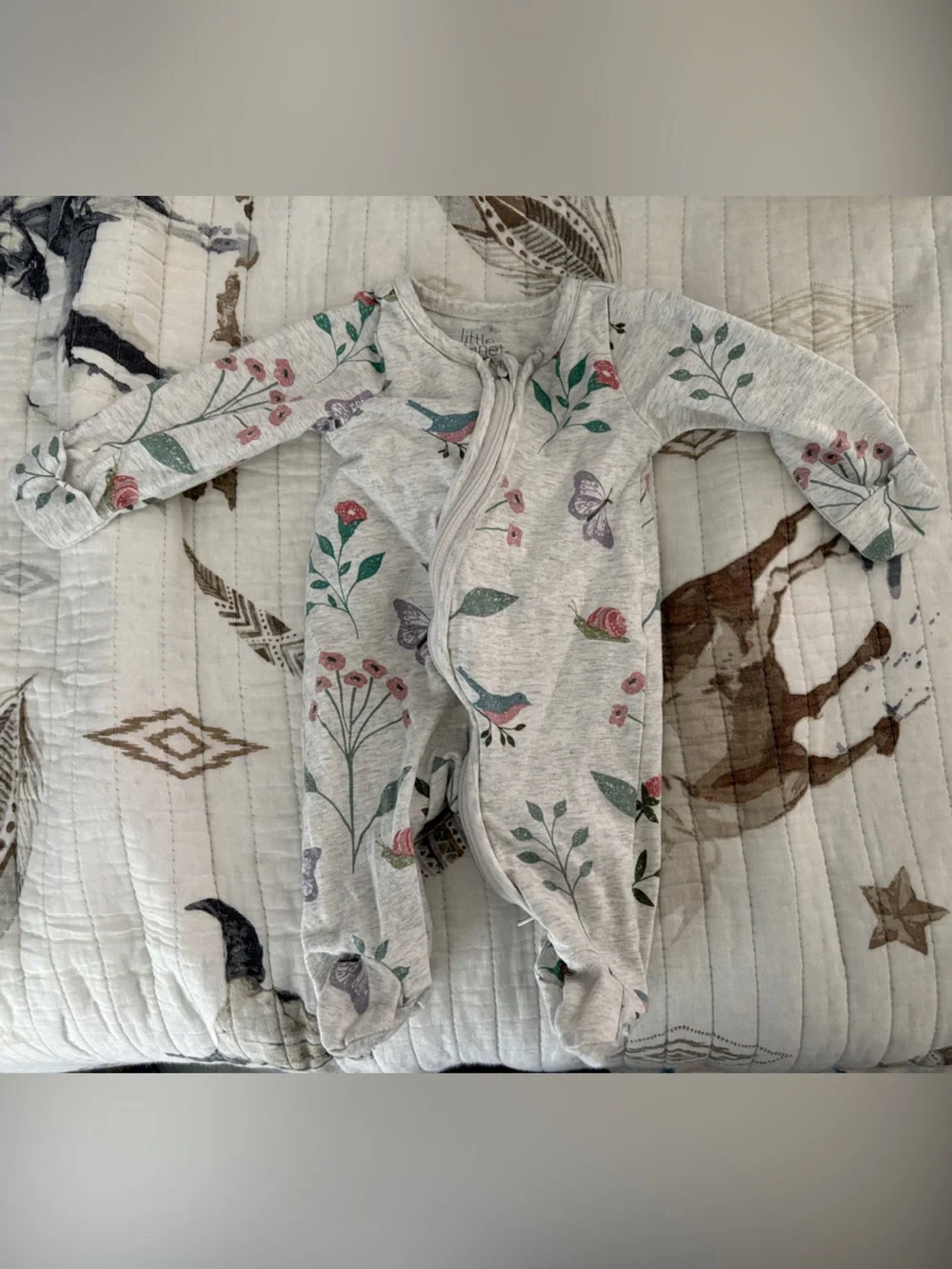 Carter's Gray Floral & Butterfly Zip Footed Baby Sleeper
